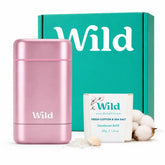 Wild Aluminum Free Natural Deodorant Starter Kit - Refillable Pink Case - Natural Ingredients & 24 Hour Odor Protection - Women's - Fresh Cotton and Sea Salt Scent - Case + 1 Refill
