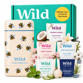 Wild Aluminum Free Natural Deodorant Ultimate Starter Kit - Bee Print Case - Natural Ingredients & 24 Hour Odor Protection - Women's - Variety of Scents - Case + 5 Refills