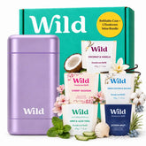 Wild Aluminum Free Natural Deodorant Ultimate Starter Kit - Purple Case - Natural Ingredients & 24 Hour Odor Protection - Women's - Variety of Scents - Case + 5 Refills