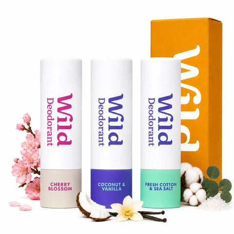 Wild Aluminum Free Mini Natural Deodorant Set - For Travel & Vacations - Natural Ingredients & 24 Hour Odor Protection - Women & Men's - Fresh Scents Variety Pack - Box of 3