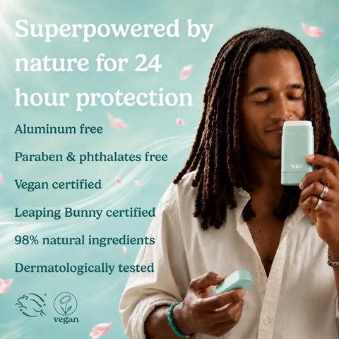 Wild Aluminum Free Natural Deodorant Starter Kit - Refillable Aqua Case - Natural Ingredients & 24 Hour Odor Protection - Women & Men's - Fresh Scents Variety Pack - Case + 3 Refills