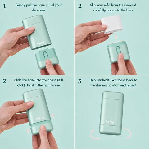 Wild Aluminum Free Natural Deodorant Starter Kit - Refillable Aqua Case - Natural Ingredients & 24 Hour Odor Protection - Women & Men's - Fresh Scents Variety Pack - Case + 3 Refills