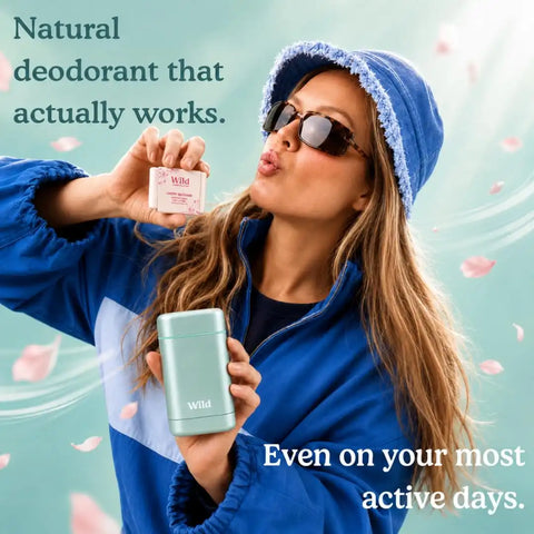 Wild Aluminum Free Natural Deodorant Starter Kit - Refillable Aqua Case - Natural Ingredients & 24 Hour Odor Protection - Women & Men's - Pink Grapefruit & Lime Scent - Case + 1 Refill