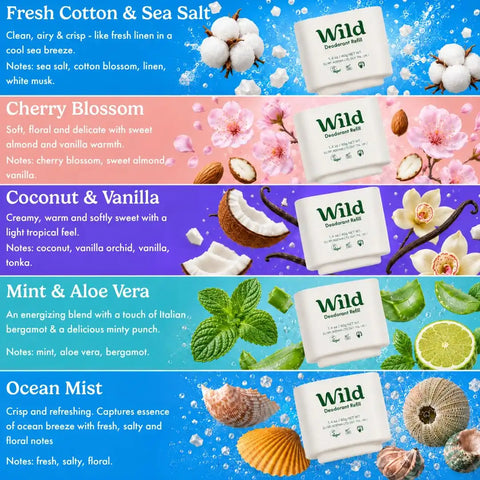 Wild Aluminum Free Natural Deodorant Ultimate Starter Kit - Black Case - Natural Ingredients & 24 Hour Odor Protection - Women & Men's - Variety of Scents - Case + 5 Refills