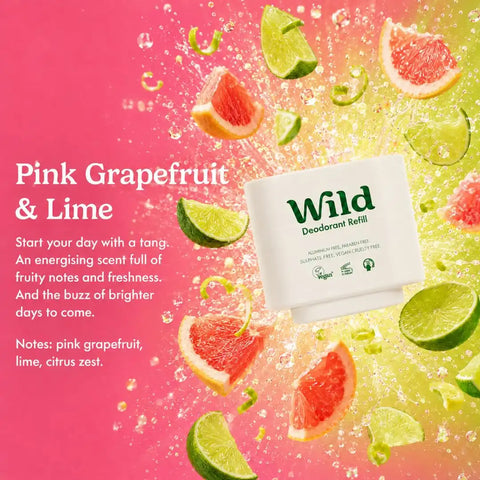 Wild Aluminum Free Natural Deodorant Starter Kit - Refillable Aqua Case - Natural Ingredients & 24 Hour Odor Protection - Women & Men's - Pink Grapefruit & Lime Scent - Case + 1 Refill