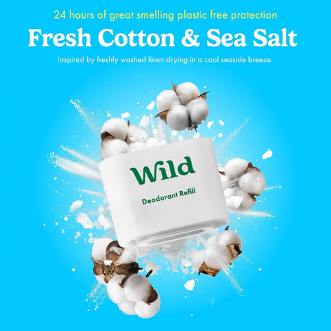 Wild Aluminum Free Natural Deodorant Refills - Fresh Cotton & Sea Salt - Women & Men's - Fits Wild Refillable Case - 24 Hour Odor Protection - Box of 3